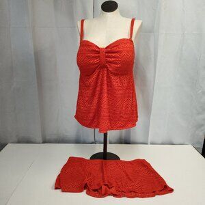 Catalina 2-Piece Swimwear Bikini Tankini Lace Pattern Orange Sizzle 3X 22W-24W